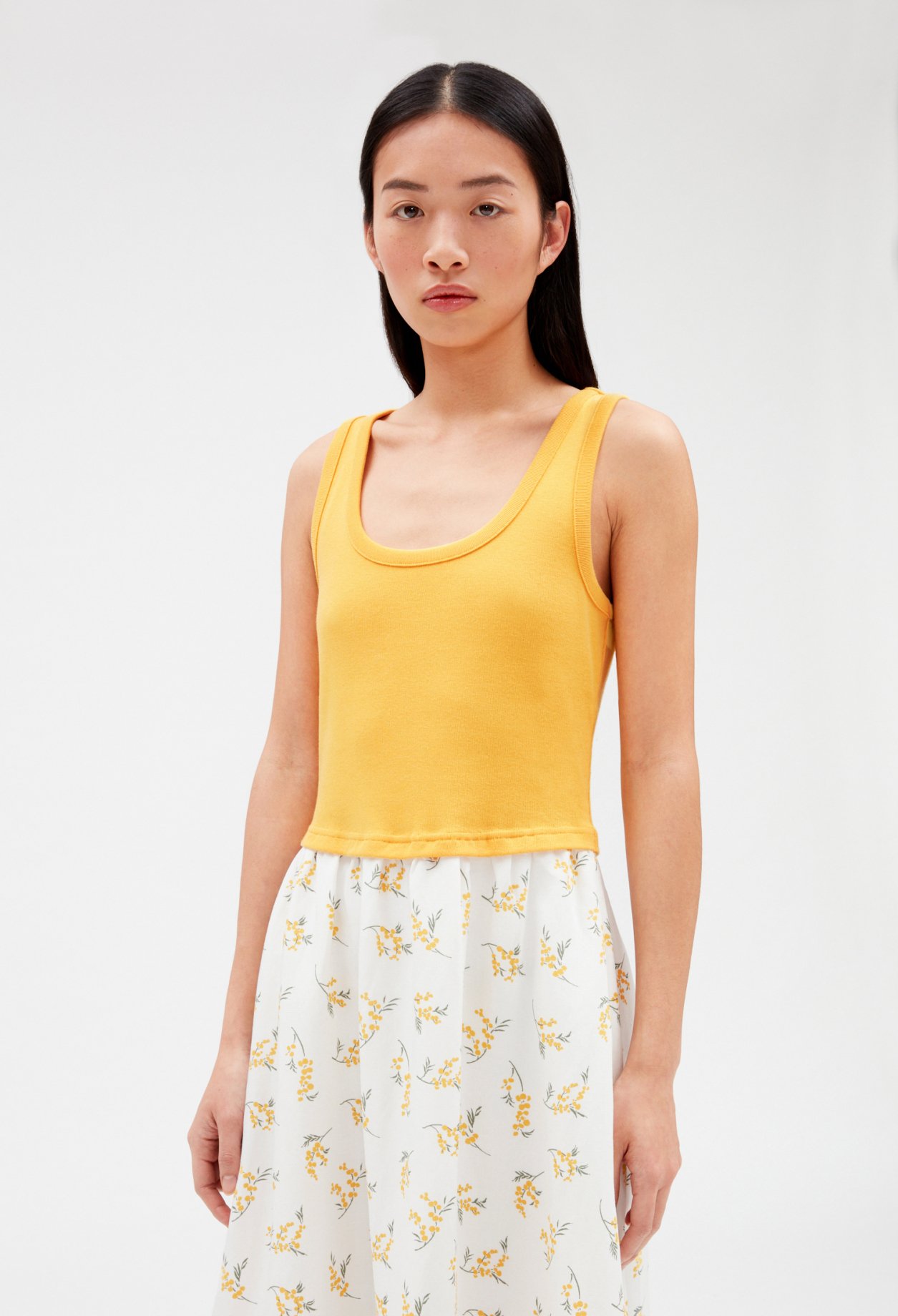 Robe midi bimati&egrave;re mimosa
