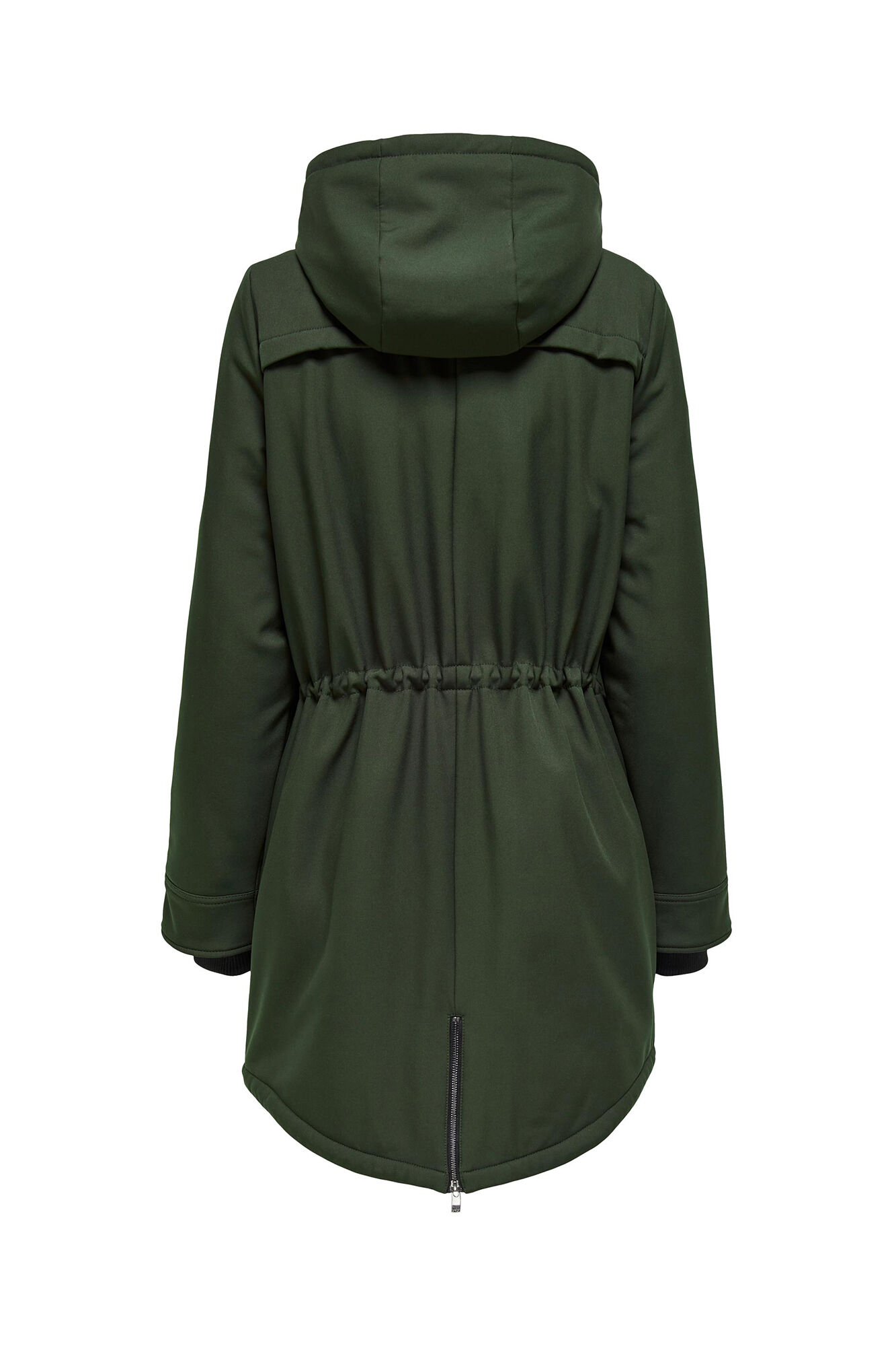 Parka de comprimento 3/4 com capuz e bolsos.