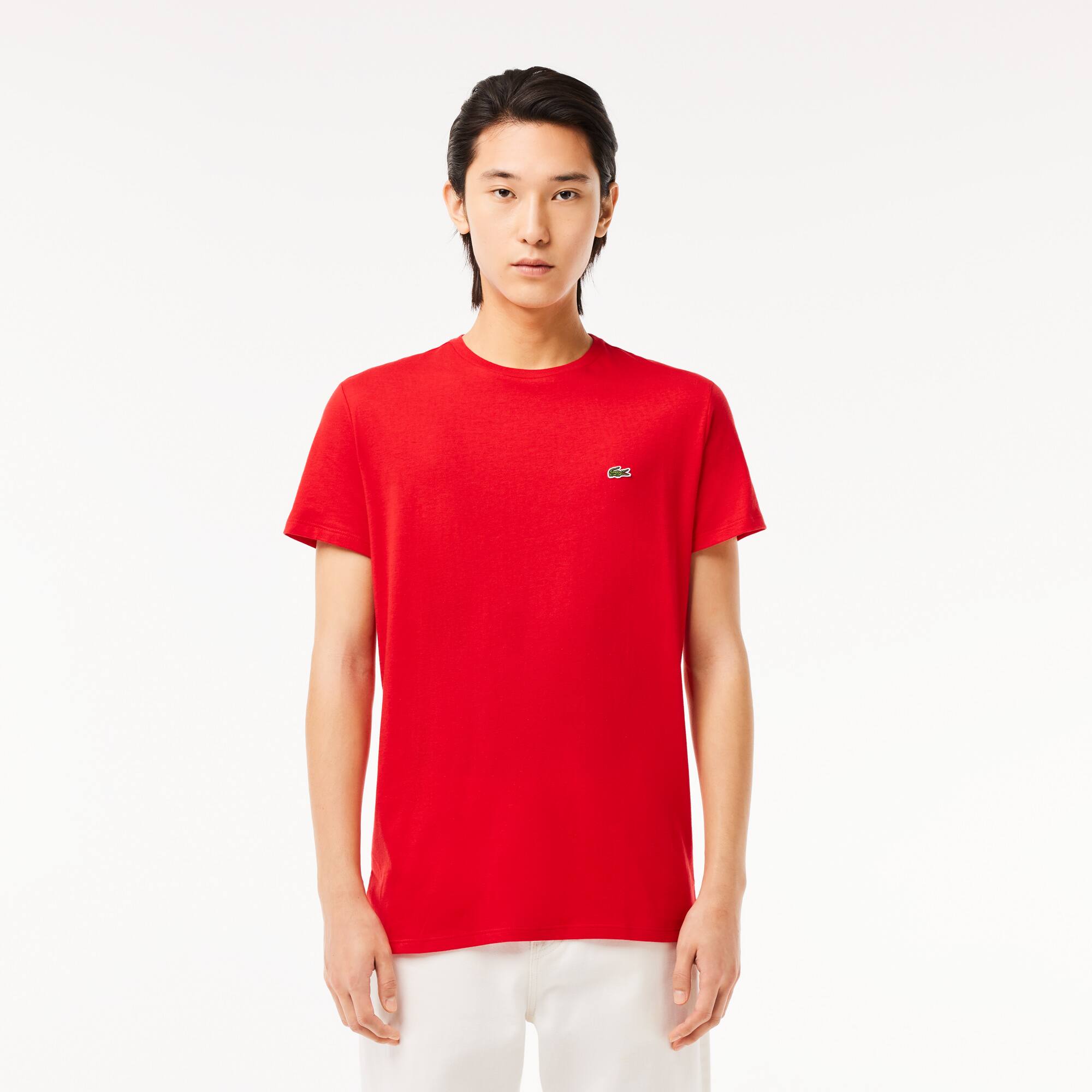 Rundhals-Shirt aus Pima-Baumwolljersey T-Shirts - Rot - Lacoste - Herren