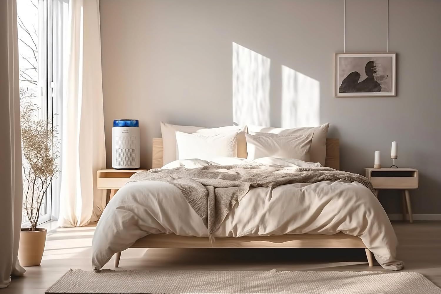 COWAY Luftreiniger Allergiker – Superleise, mit Schlafmodus & Stimmungslicht, entfernt 99,999% Partikel bis 0,01µm, mit ECARF-Siegel, gegen Pollen, Staub & Tierhaare, CADR 244m³/h, AIRMEGA 100