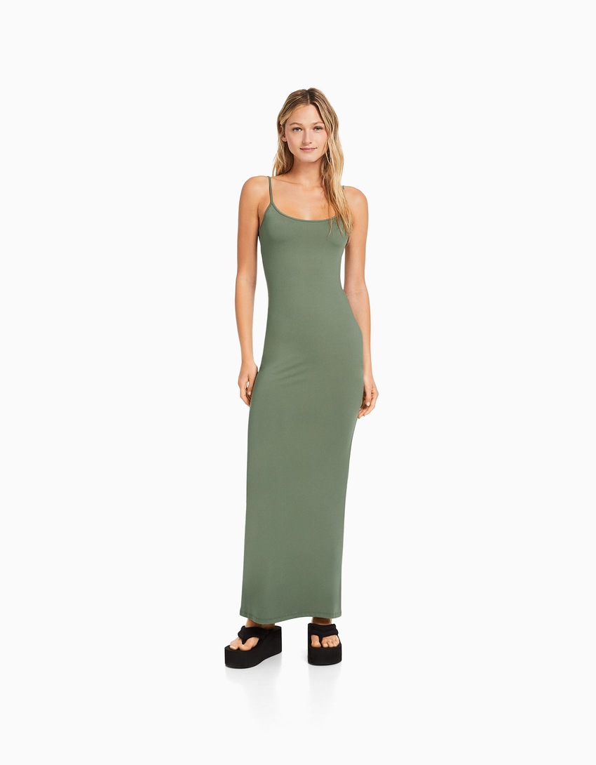 Vestido longo justo com alças finas