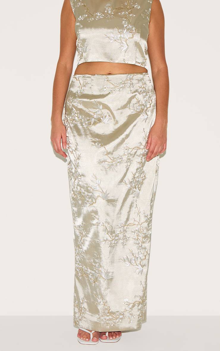 Pastel Green Jupe Maxi Brodée Florale Grande Taille Coordonnée