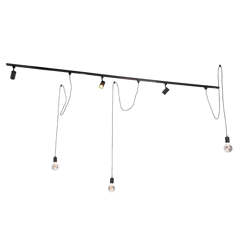 Modern railsysteem met 3 spots en 3 hanglampen zwart 1-fase - Iconic Cavalux Jeana
