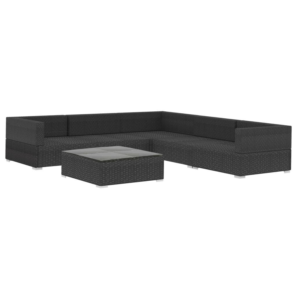 Salon de jardin meuble d'extérieur ensemble de mobilier 6 pièces avec coussins résine tressée noir