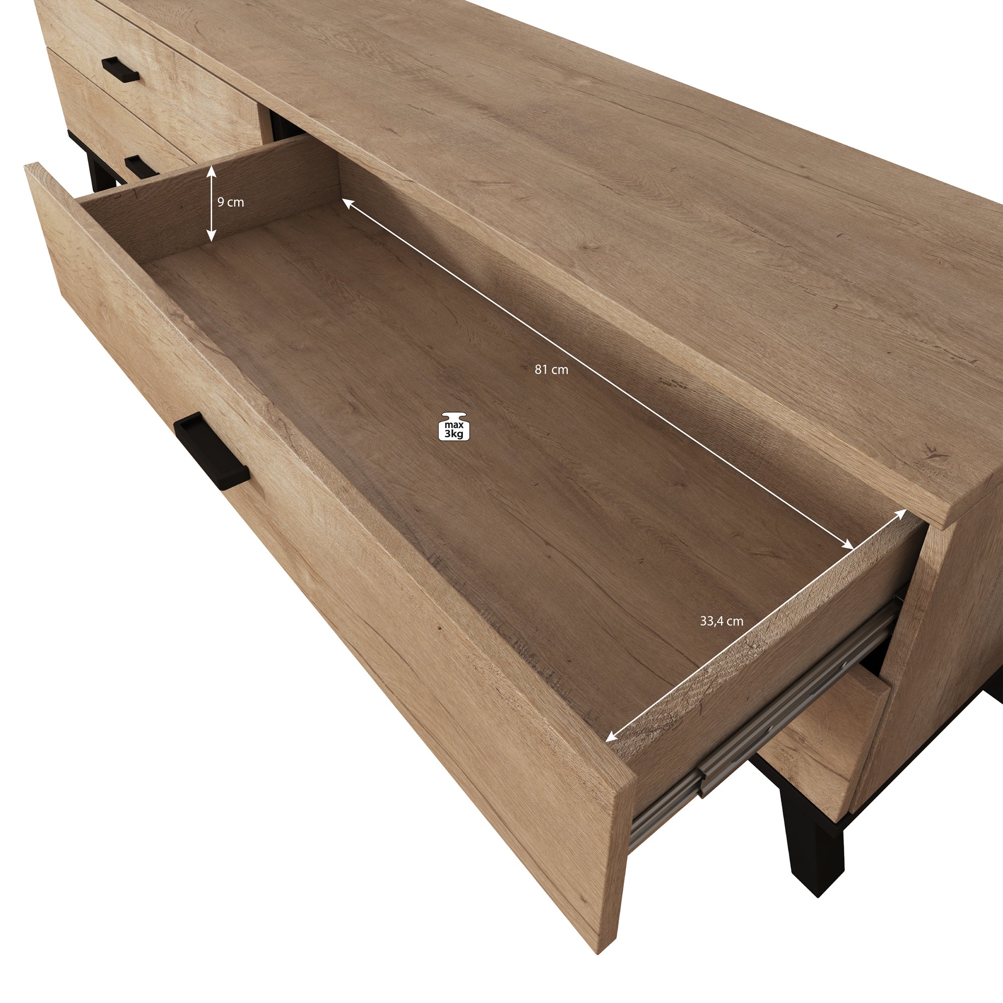 Meubella - TV-Meubel Jenny - Eiken - Zwart - 181 cm