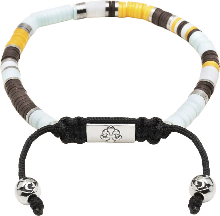 Nialaya Men's Beaded Bracelet with Blue, Brown, Orange, White and Stainless St Black