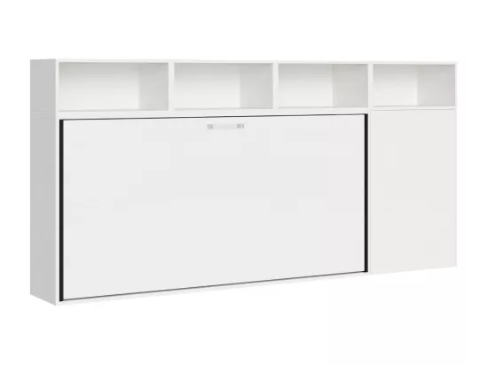 Lit escamotable horizontal blanc Bounto 85x185 avec rangement composition A-1 matelas 85x185