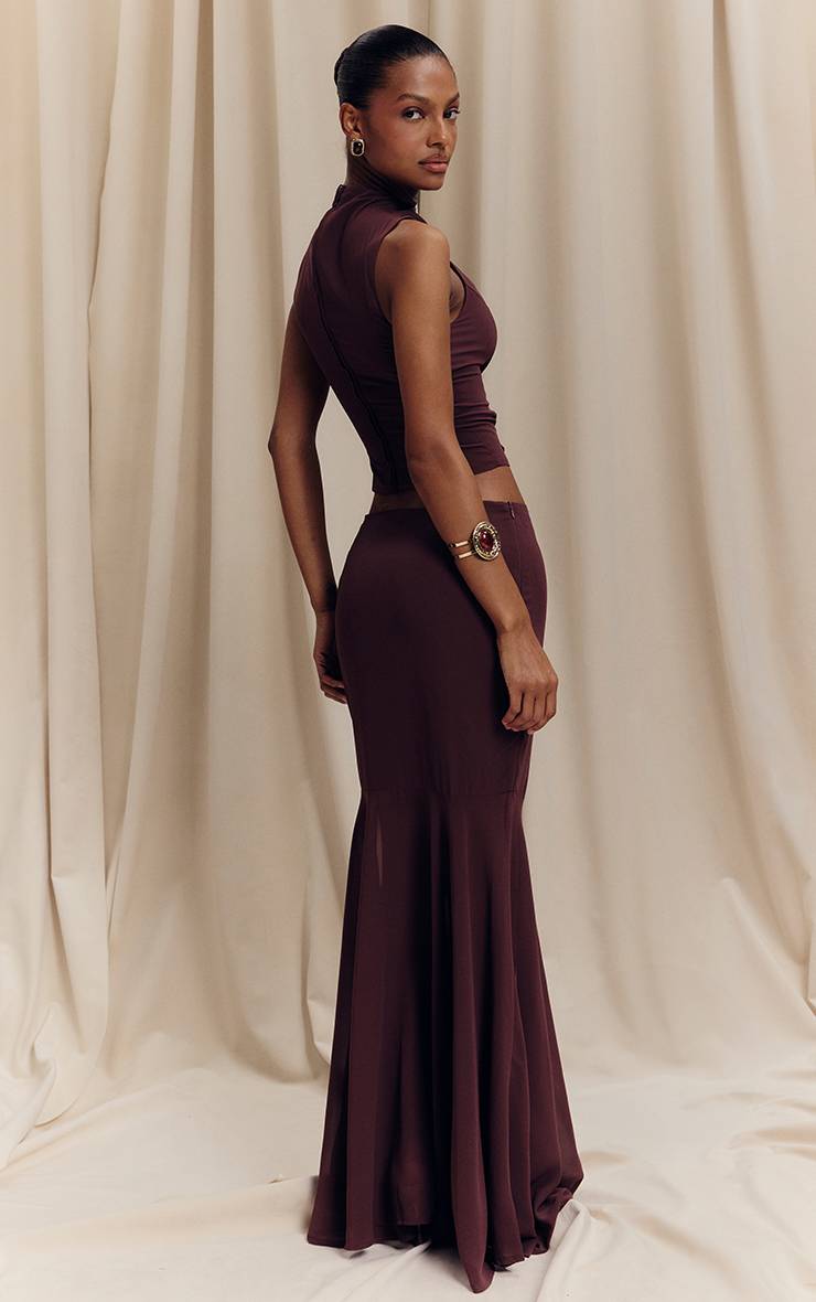 Dark Plum Jupe Longue Évasée En Mousseline Imprimé Abstrait