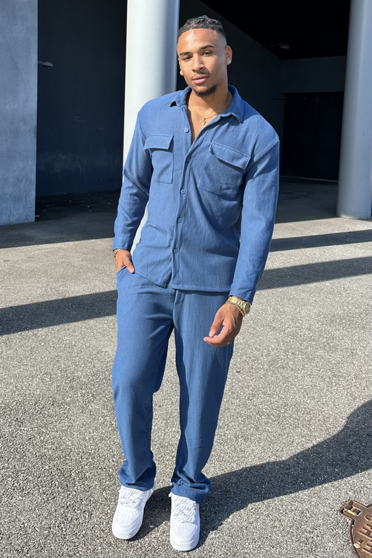 Ensemble 2 pièces chemise + pantalon bleu pétrole