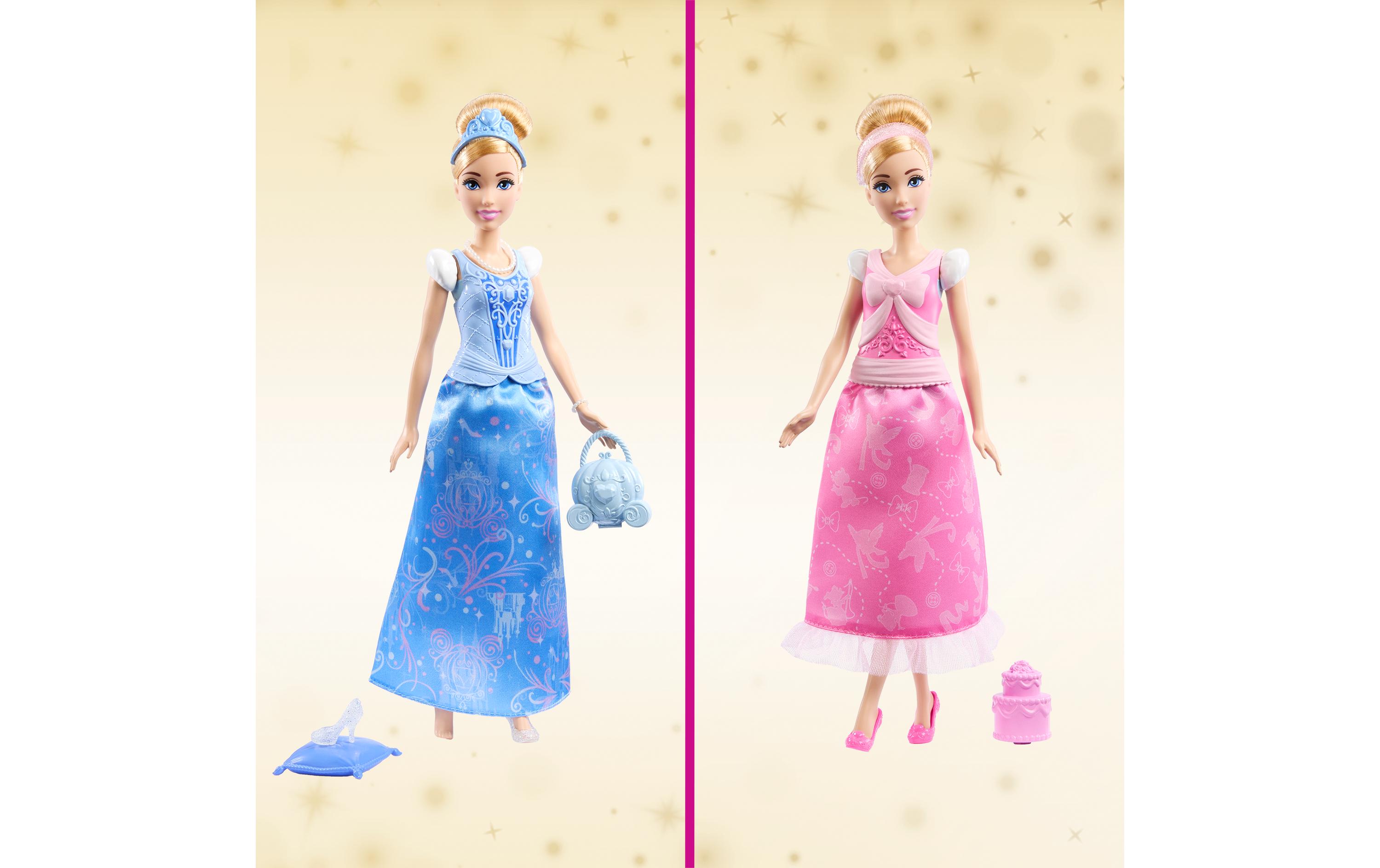 Spielset 2-in-1-Geschichten Cinderella-ModepuppePuppe mit 2 Oberteilen zum Anklipsen, 2 Röcken und 9 Accessoires