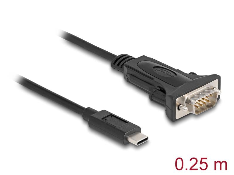 Delock Serial-Adapter USB-C – RS-232 D-Sub 9 Pin mit Schrau Delock Adapter USB Type-C zu 1 x Seriell RS-232 D-Sub 9 Pin Stecker mit Schrauben 0.25 m
