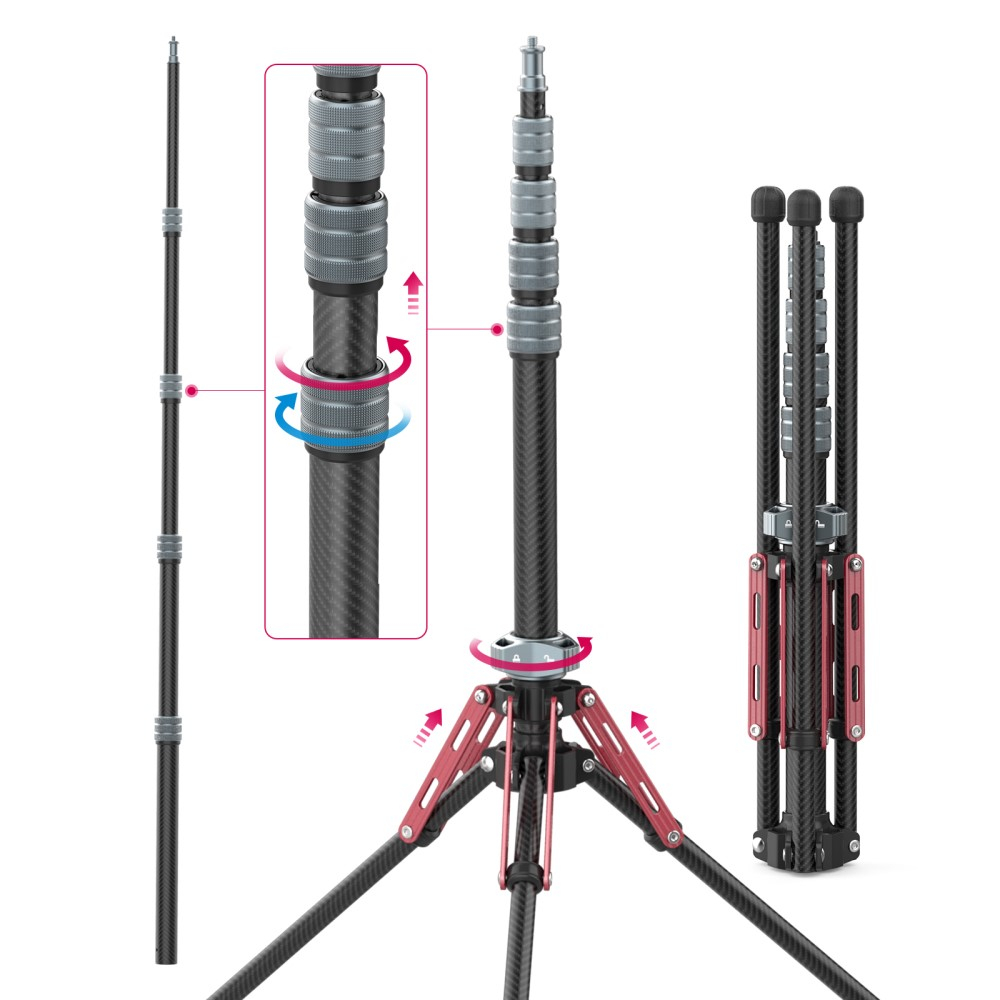 (194cm) Karbonfaser Foto / Video Tripod Stativ Halterung für DSLR Kamera / GoPro / Insta360   1/4