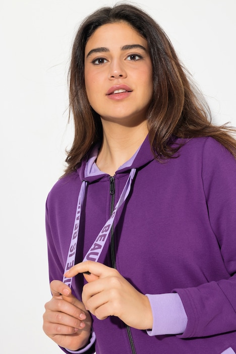 Long-Sweatjacke, Kapuze, 2-Wege-Zipper, Rückenstreifen