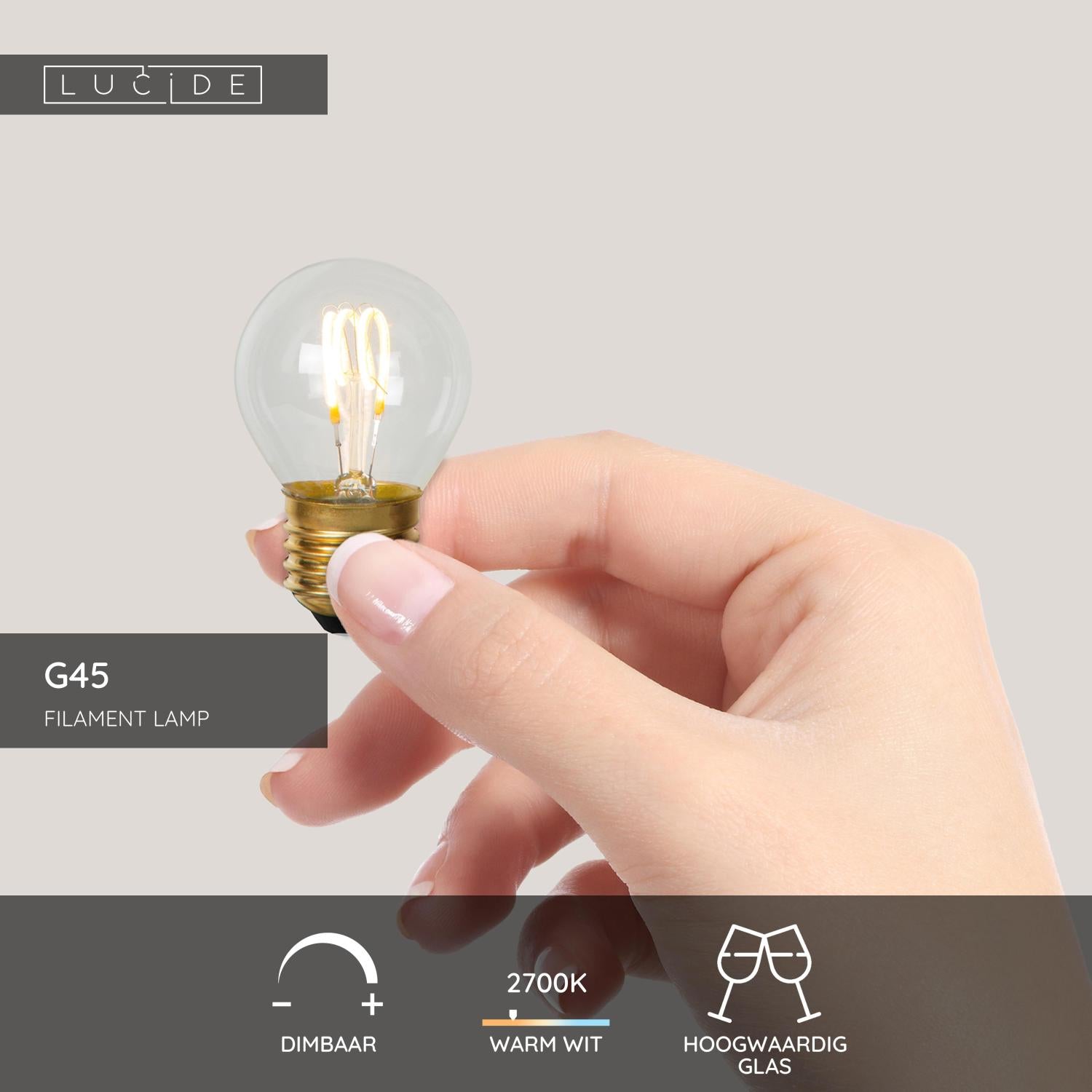 G45 LED Filament lichtbron E27 3W 2700K transparant dimbaar