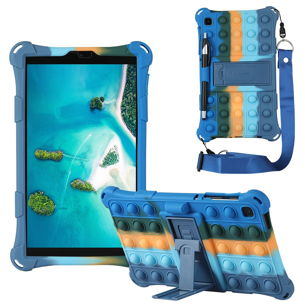 2in1 Samsung Galaxy Tab A7 Lite Silikon Bubbles Case Anti Stress Pop It Fidget Rückseite   Kickstand - Blau