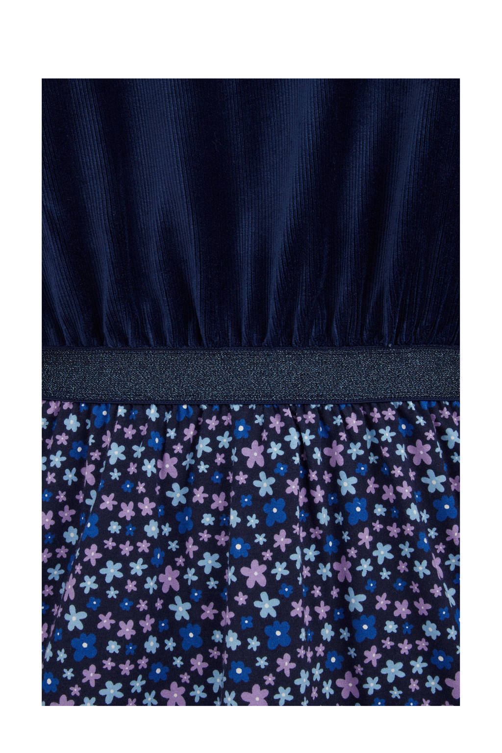 WE Fashion gebloemde jurk donkerblauw/lila/lichtblauw