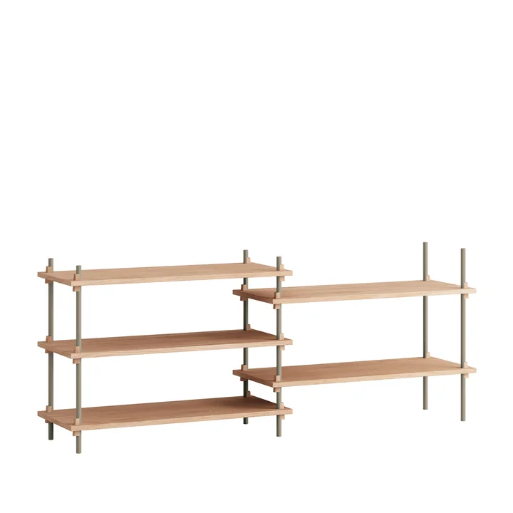 Moebe - Shelving System Low Double, Eiche geölt / warm grey