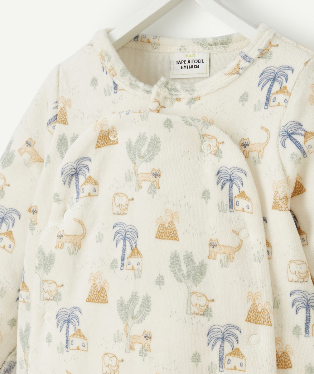 DORS BIEN EN VELOURS BLANC ET IMPRIMÉ EN COTON BIOLOGIQUE