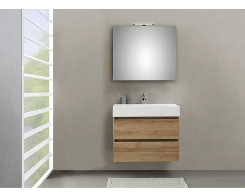 Pelipal Torino badkamermeubelset, BxHxD 81 x 66,7 x 40 cm, frontkleur: Riviera eiken, 2-delige badkamermeubelset met witte keramische wastafel