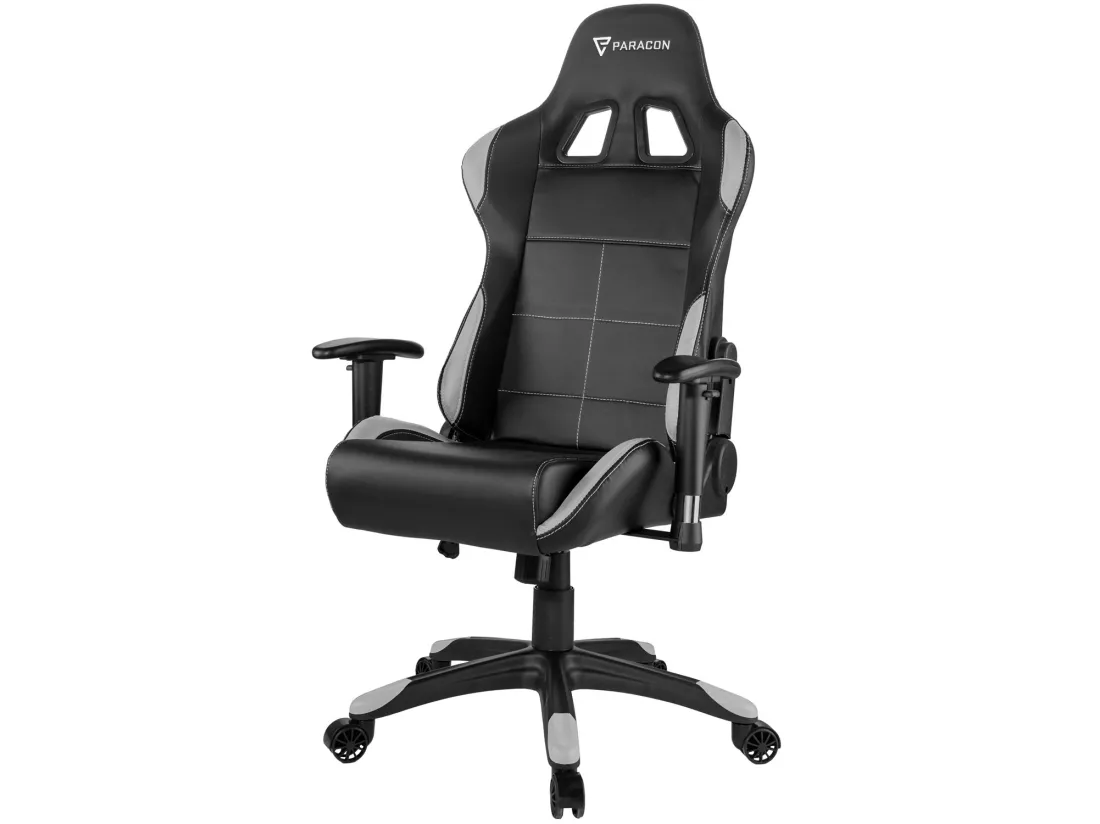 Paracon Rogue Fauteuil de gamer avec oreiller cervical et soutien lombaire, gris.