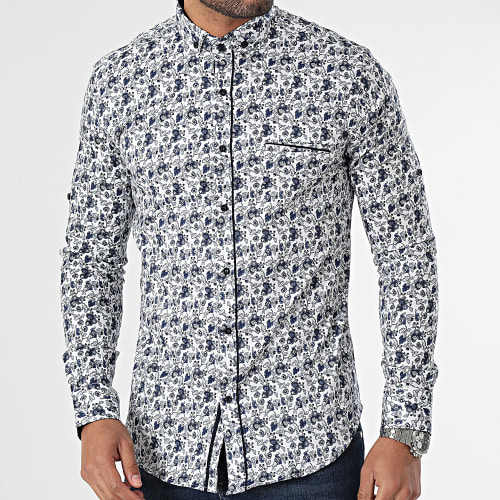 Chemise Manches Longues Bleu Marine Blanc