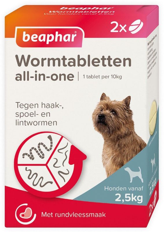 Beaphar All-in-one Ontworming Tabletten Hond 2,5 - 20 kg 2 tabletten