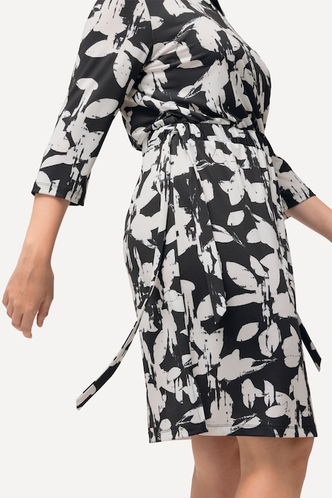 Jerseykleid, Blätter, Hemdkragen, 3/4-Arm