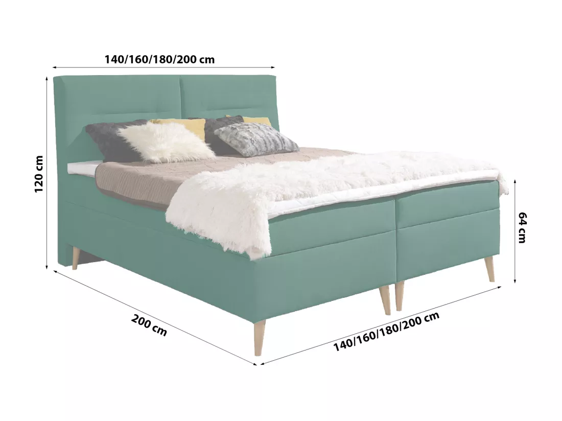 LIT BOXSPRING avec coffres de lit et surmatelas Scarlett 200x200 cm, Fancy 36 (Vert)