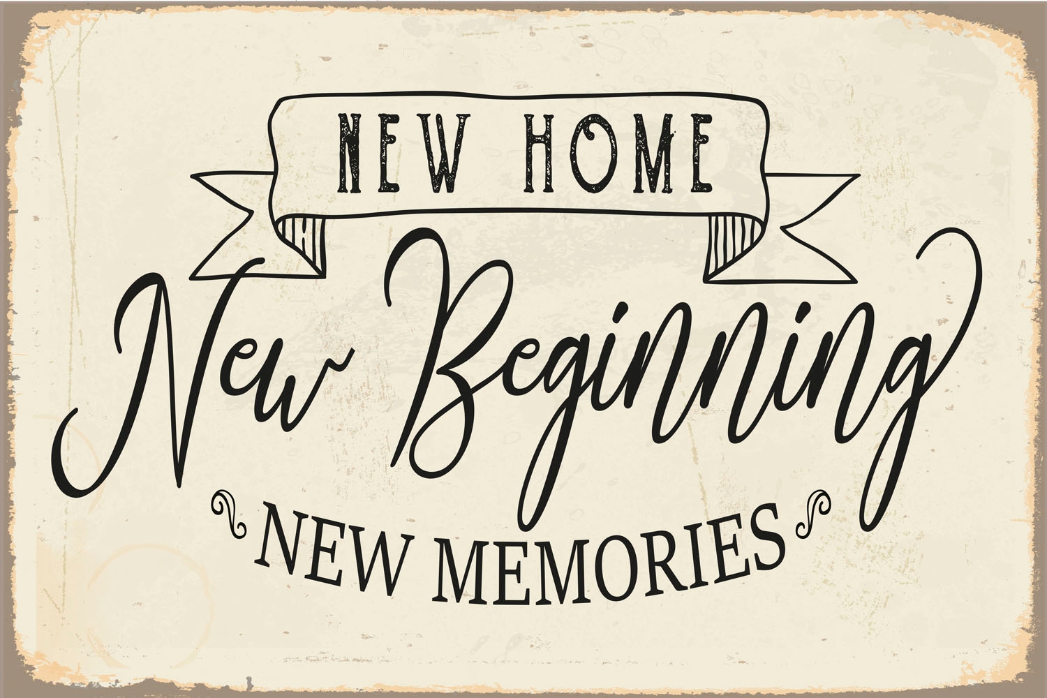 queence Metallbild »New Beginning« Motivationsbilder | Schriftzug | Sprüche | Sprüche & Texte 1 Stk. tlg. Stahlschild, Blechschild, Spruch, Einzug, Gastgeschenk, Motivation