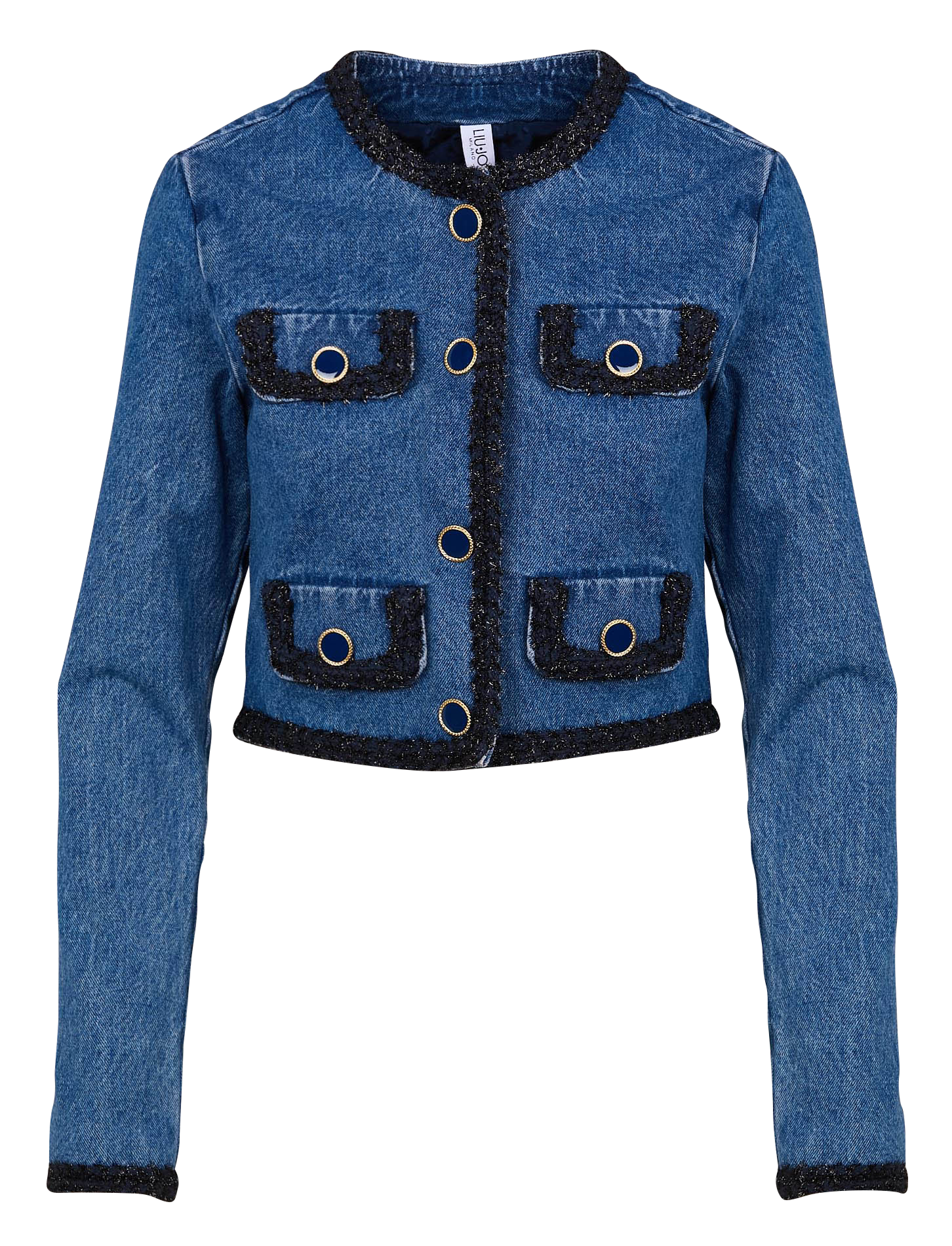 Veste col rond en jean | Bleu