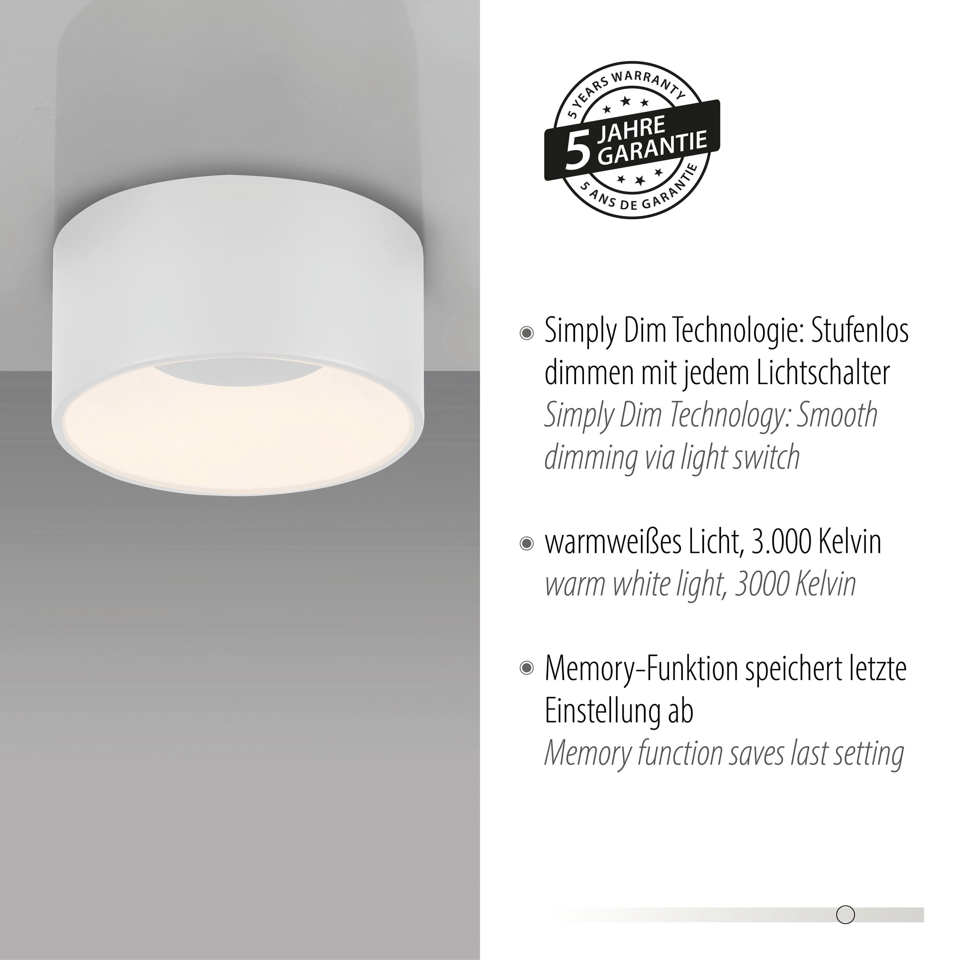 JUST LIGHT LED Deckenlampe TANIKA 16 cm weiß