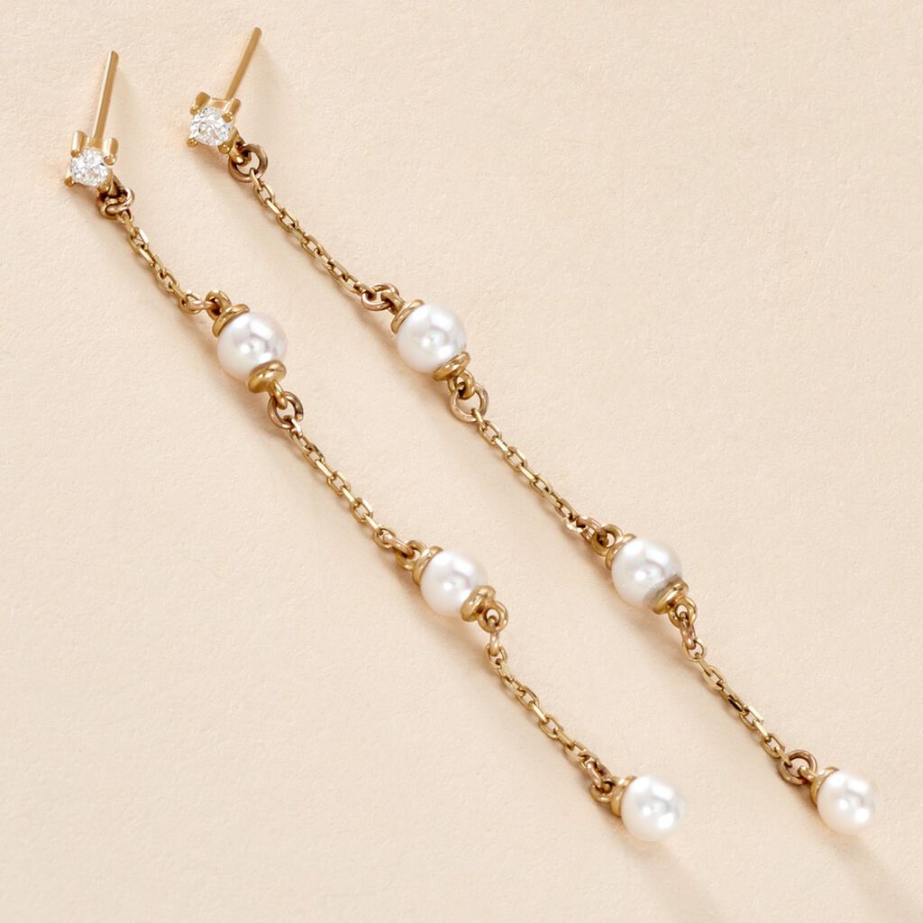Boucles D'oreilles Pendantes Nanuk Or Jaune Oxyde Et Perle De Culture