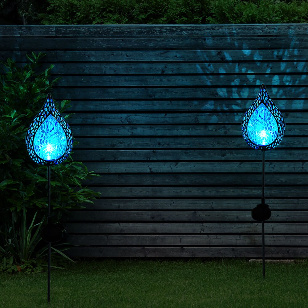2x LED Solarleuchte, Flammen-Design, Erdspieß, blau, H 90 cm