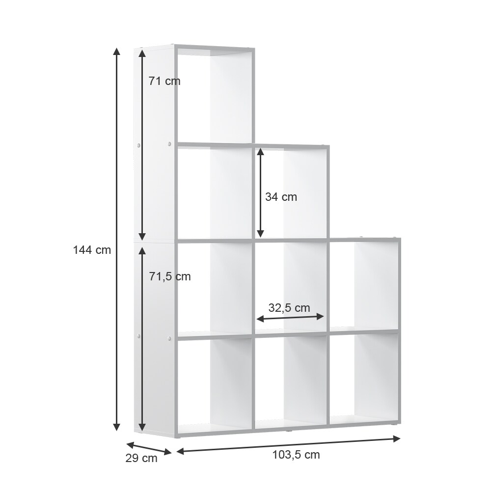 Vicco Treppenregal Aramis 9 Fächer Weiß, 103,5 x 144 cm, Standregal weiß mit 9 Fächer