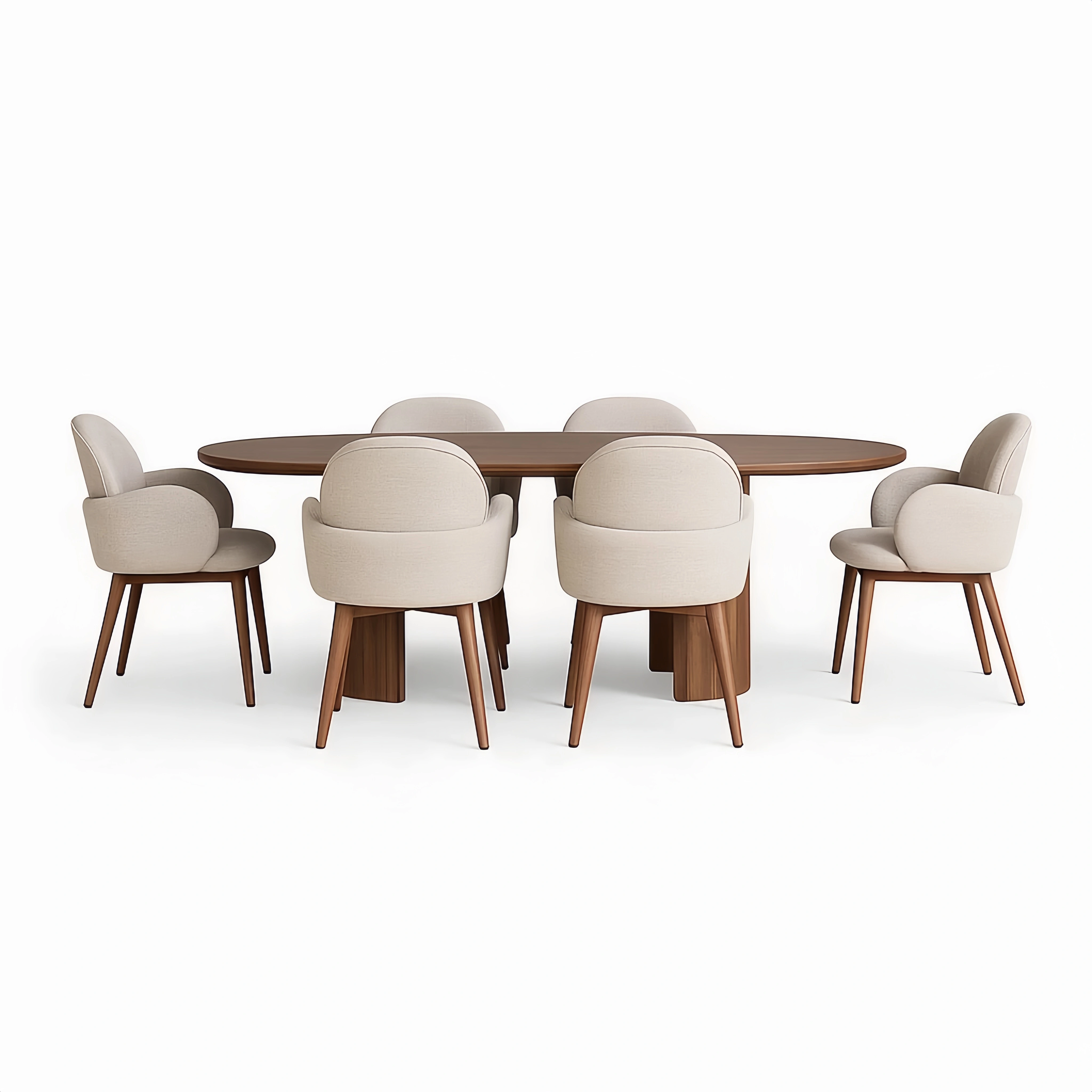 Ensemble table et chaises d'intérieur ovale,en bois,avec 6 chaises rembourrées tissu