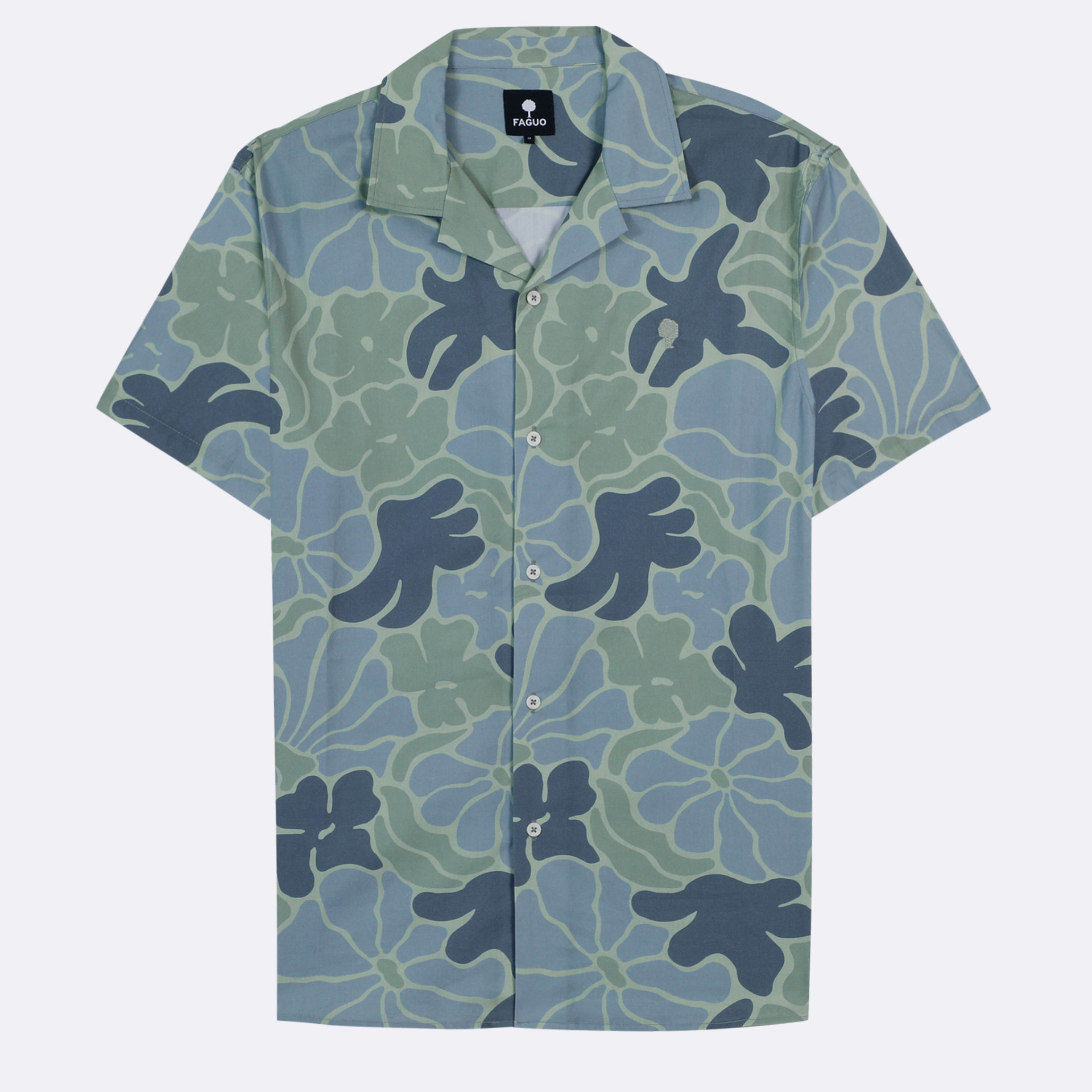 Chemise manches courtes verte & bleue imprimé fleurs coton - modèle vimy