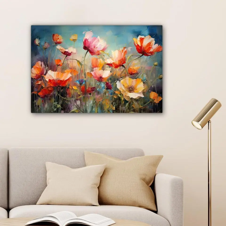 MuchoWow Canvas Schilderij 90x60cm Bloemen Watercolor Kunst