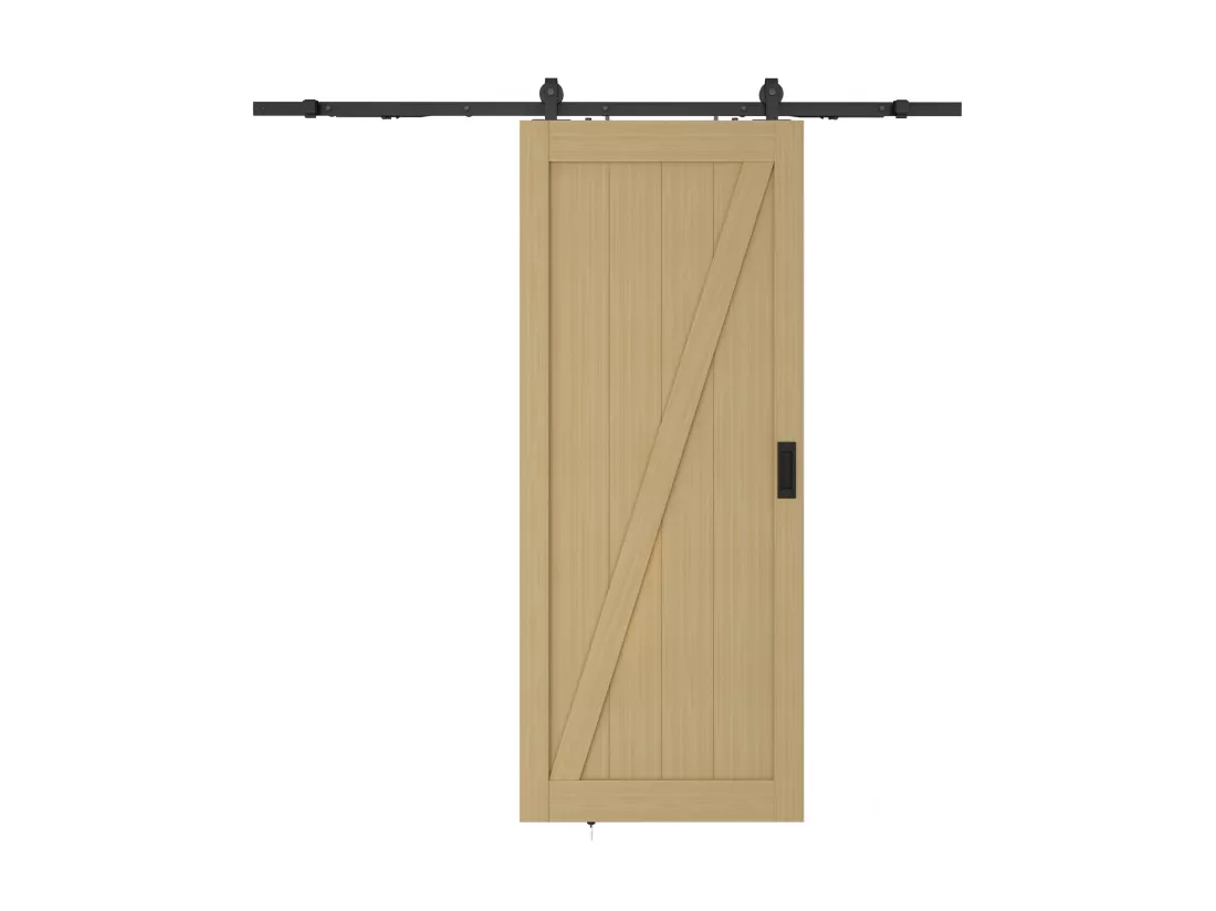 Porte coulissante avec système en applique en bois et MDF - Naturel clair - H205 x L93 cm - BALERMA