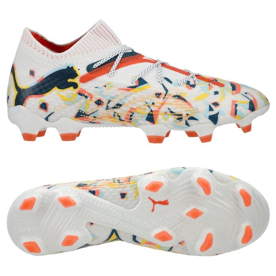 PUMA Future 7 Ultimate FG/AG NJR Creativity - Blanc/Ocean Tropic/Turquoise Surf/Hot Heat/Sun Stream ÉDITION LIMITÉE