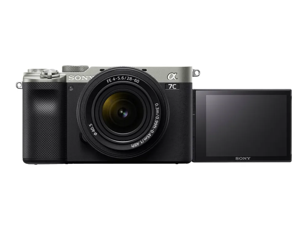 Sony a7C ILCE-7CL - Digitalkamera - spejlløst - 24.2 MP - Full Frame - 4K / 30 fps - 2.1x optisk zoom 28 - 60 mm objektiv - Wireless LAN, NFC, Bluetooth - sølv