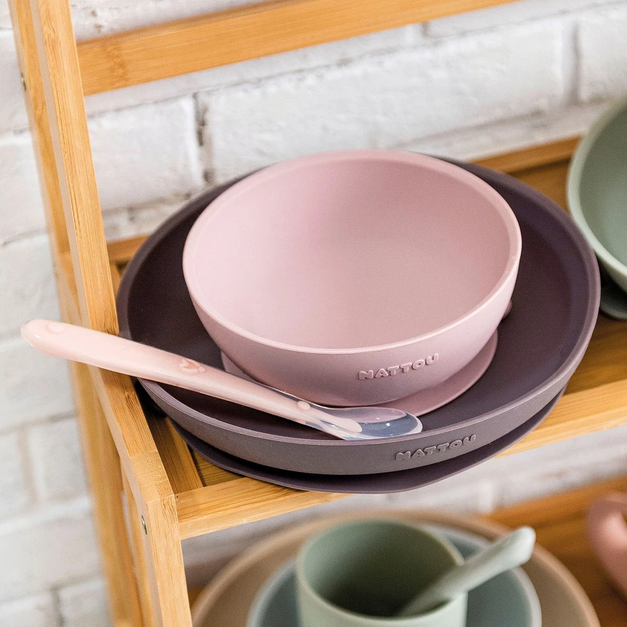 Nattou Esslern set 3 teilig rosa grau