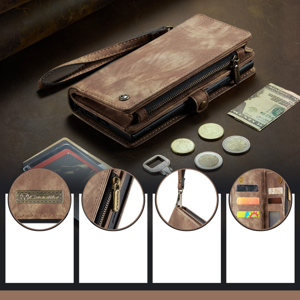 iPhone 16 2in1 Leder Tasche   Magnet Hardcase Karten Etui - Braun