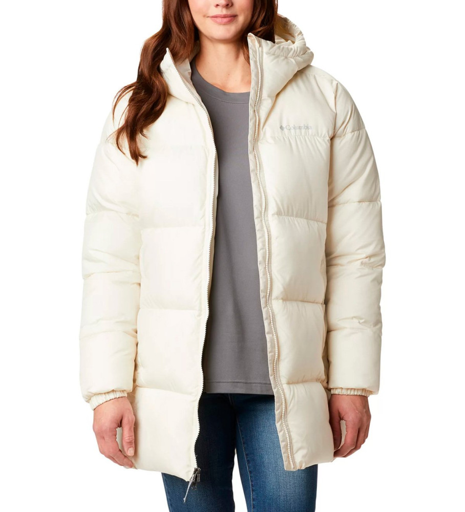 Jaqueta Columbia Puffect Mid-Length com Capuz, Off-White