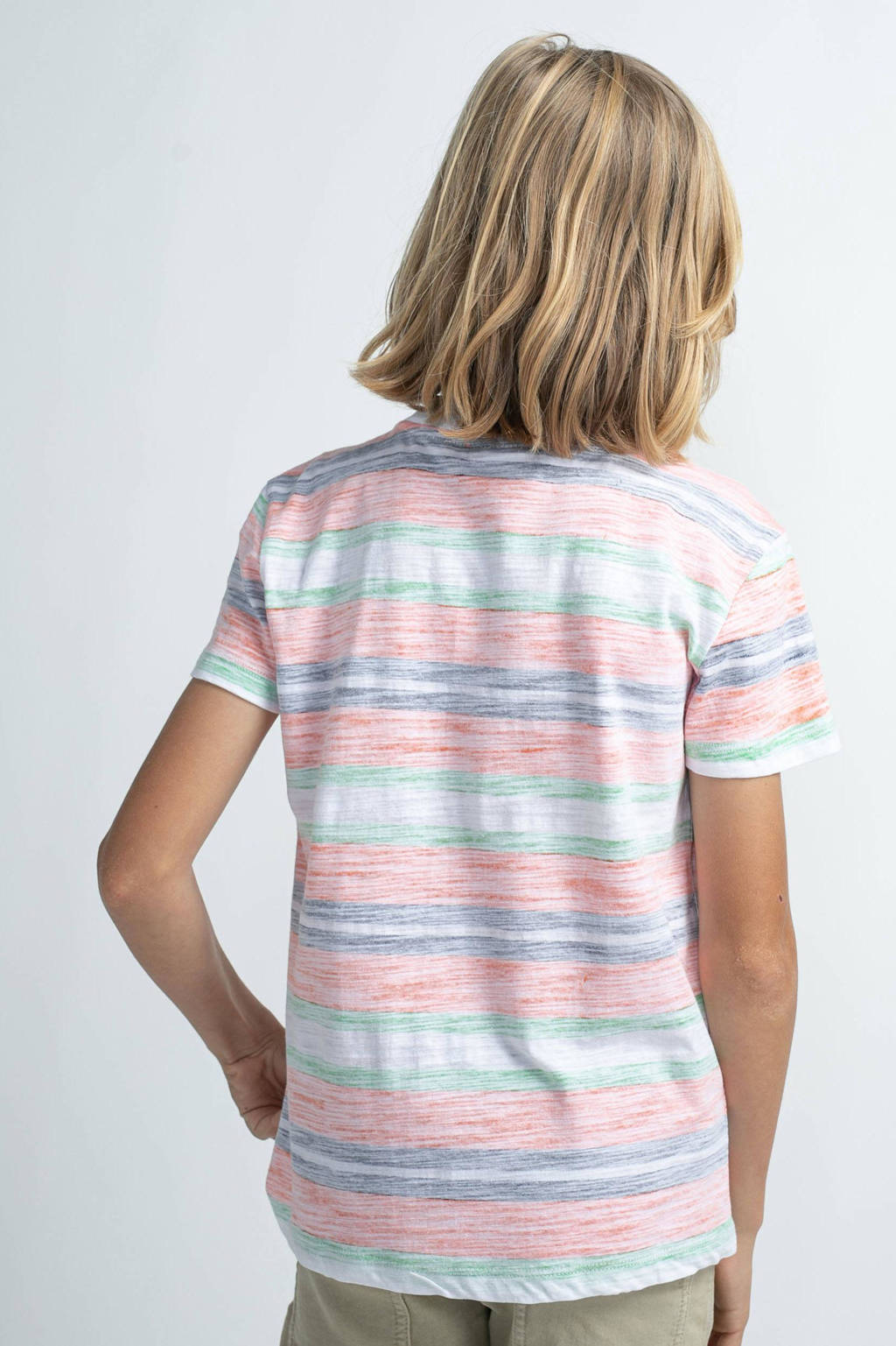 Petrol Industries gestreept T-shirt licht oranje/groenwit