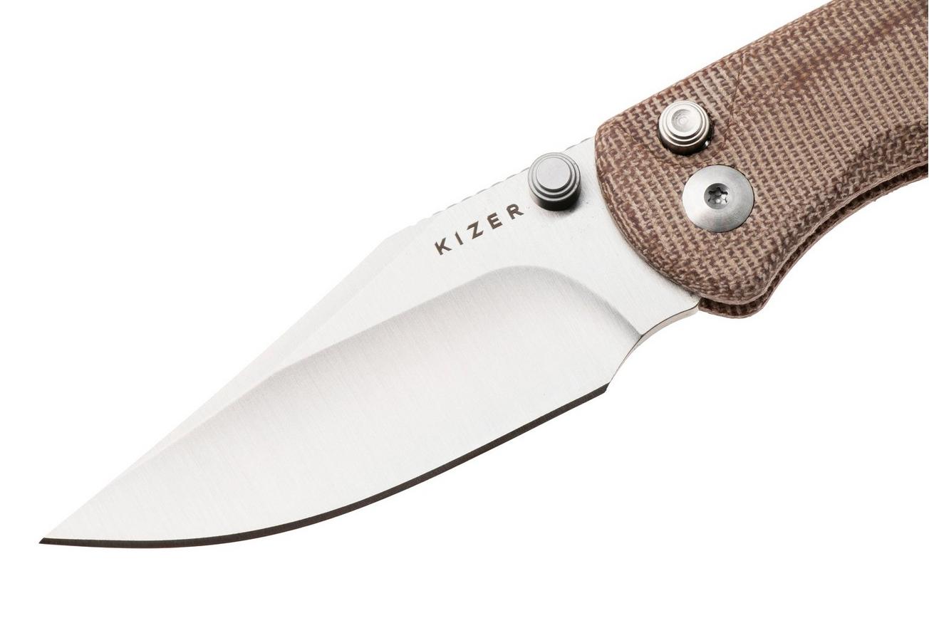 Kizer Vanguard Drop Bear 2, V3619-2CC1 Satin Nitro-V, Brown Micarta, zakmes, Azo design