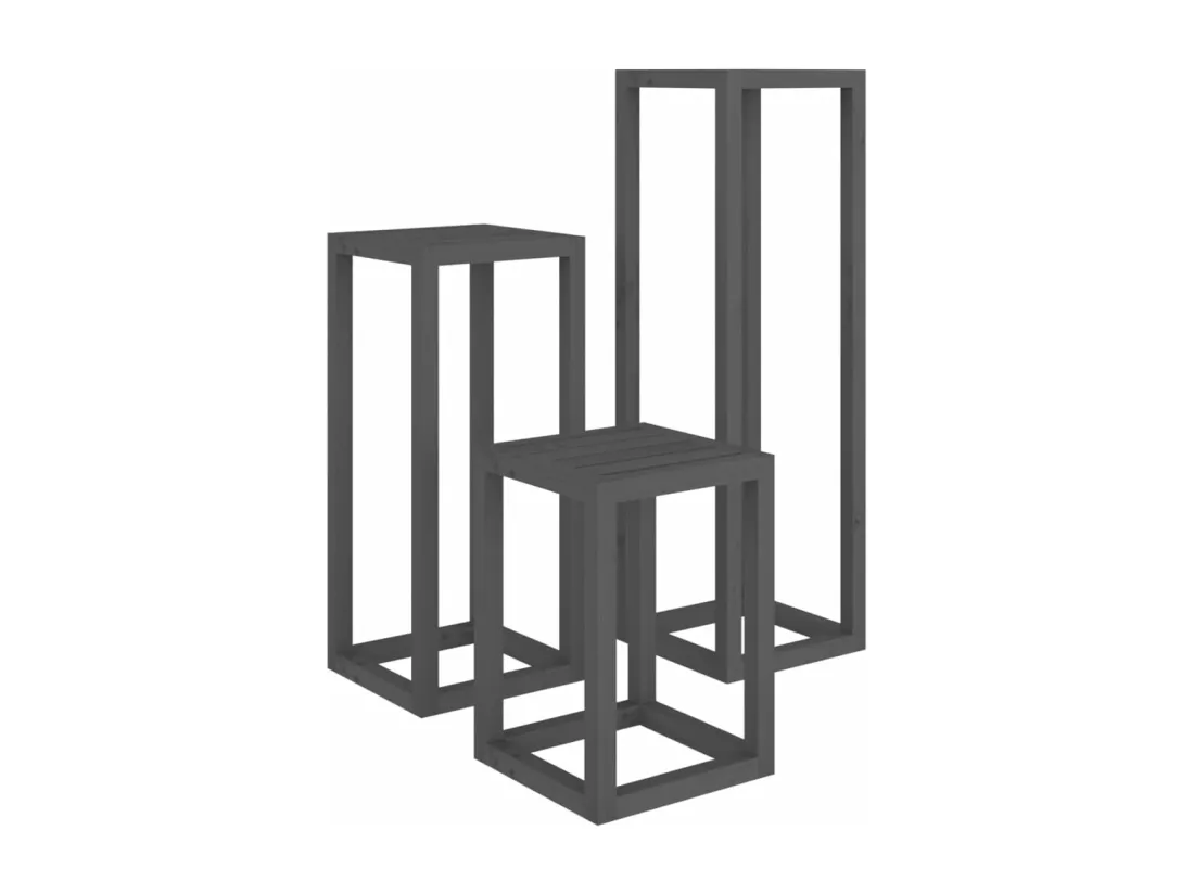 Ensemble de supports pour plantes 3 pcs Gris Bois de pin massif