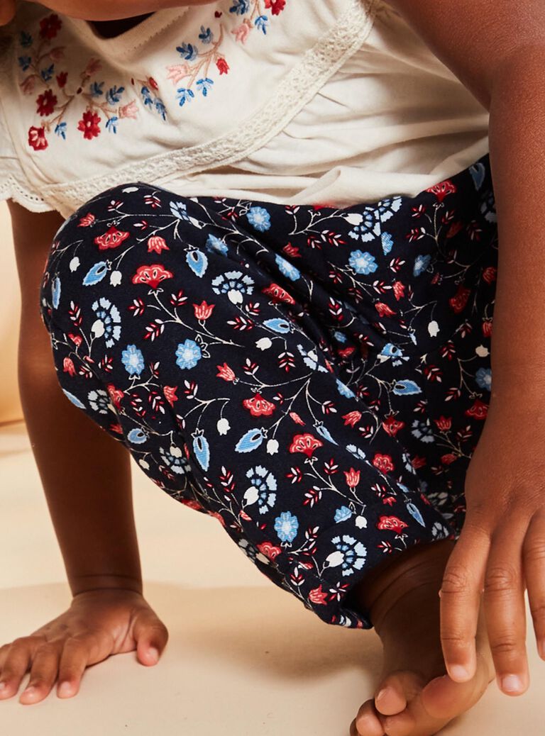Pantalon bleu marine fleuri