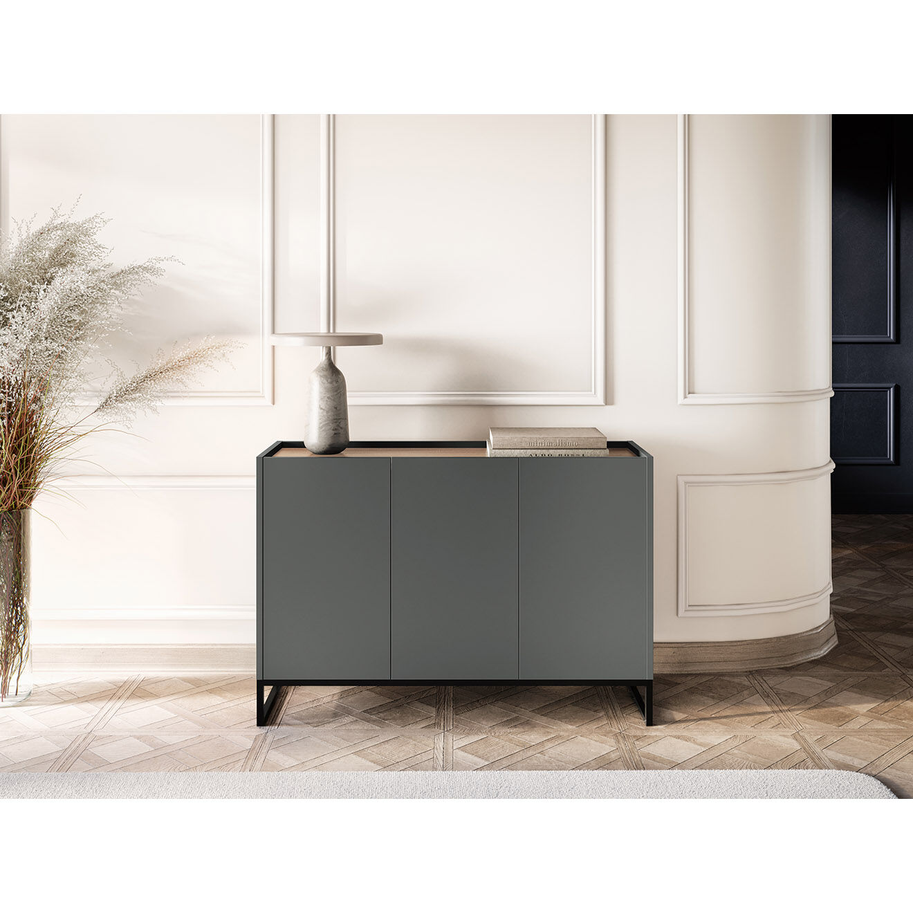 Windsor & Co Commode Helene gris/chêne naturel - 120x40x80 cm