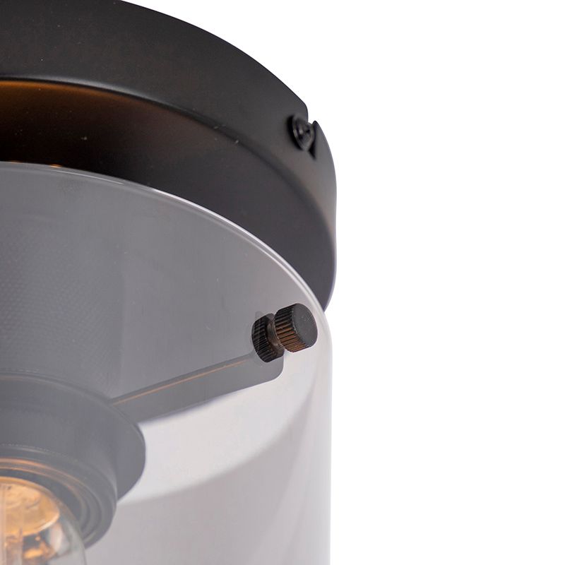 Design plafondlamp zwart met smoke glas - Dome