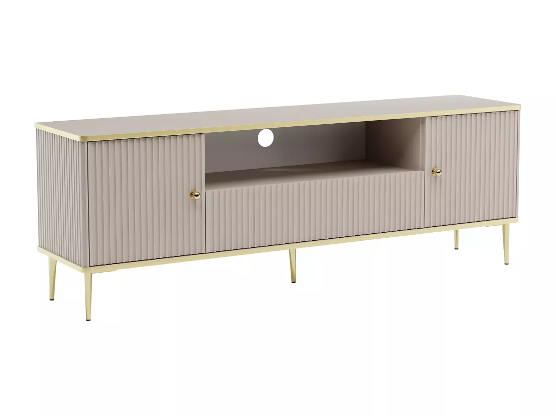 Meuble TV avec 2 portes, 1 tiroir et 1 niche en MDF et acier - Beige et doré - SINEAD de Pascal MORABITO